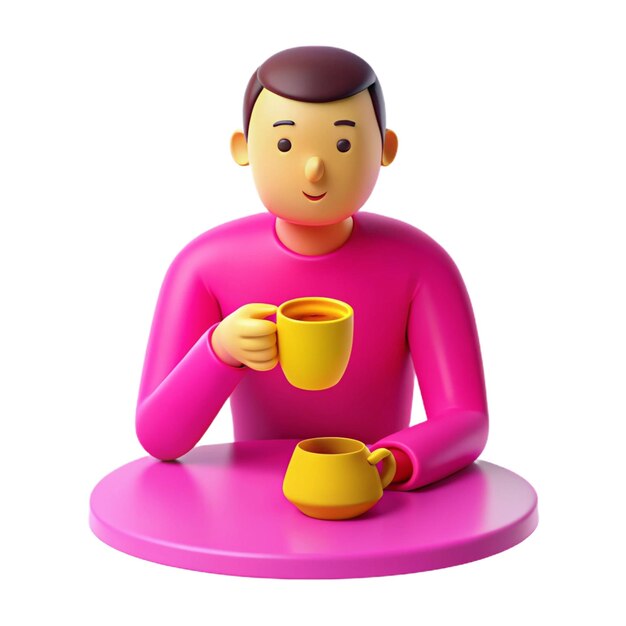 PSD a figurine of a man with a pink shirt and a yellow cup