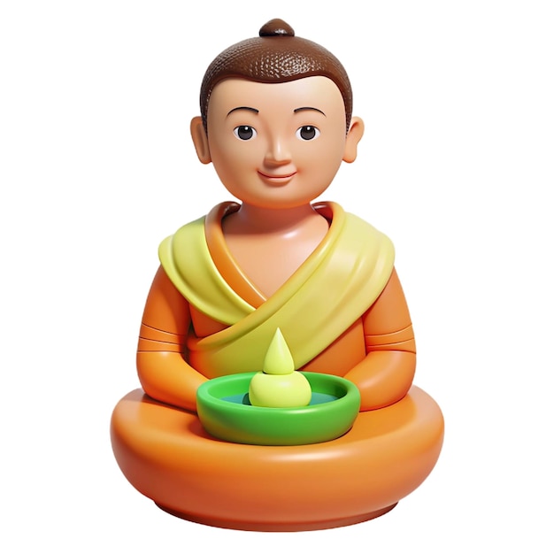 a figurine of a monk with a bowl of food