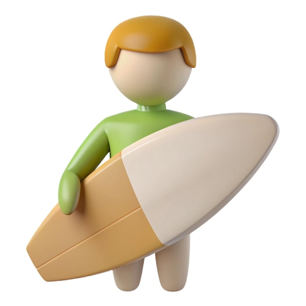 a figurine of a surfer holding a surfboard with a green top