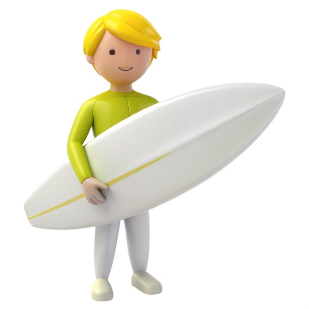 PSD a figurine of a surfer holding a surfboard with a yellow stripe on the bottom