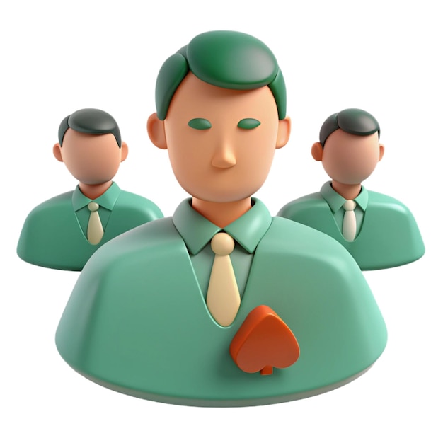 a figurine of three men wearing suits with one wearing a green hat