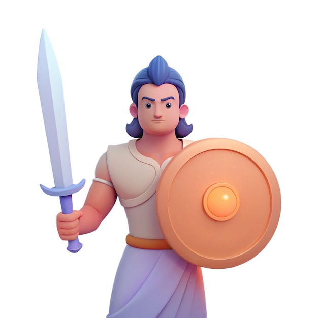 PSD a figurine of a warrior holding a shield with an orange circle on it