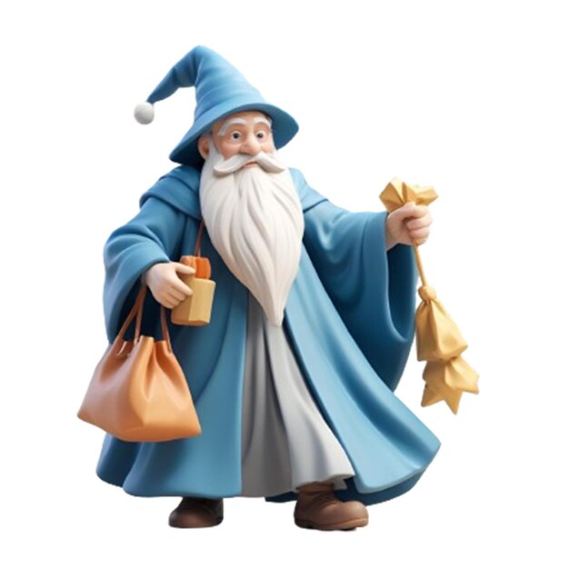 PSD a figurine of a wizard holding bags