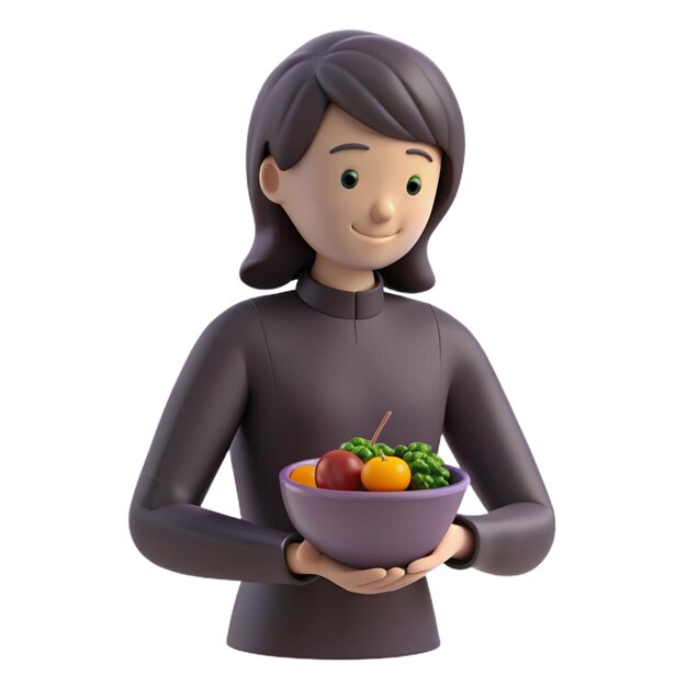 PSD a figurine of a woman holding a bowl of fruit