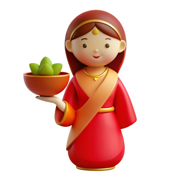 PSD a figurine of a woman holding a bowl of green beans