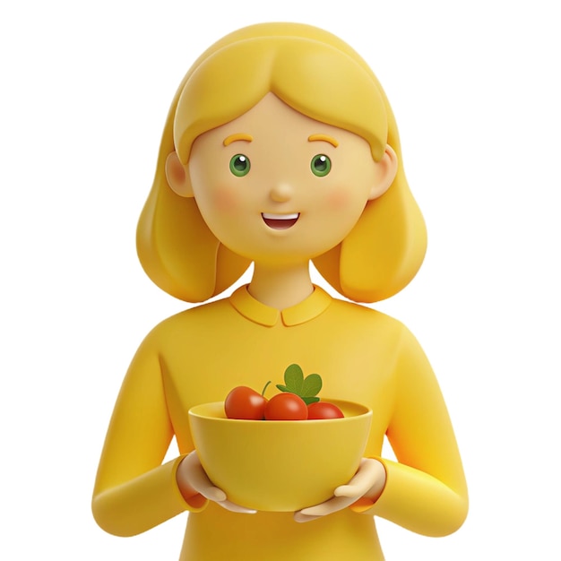 a figurine of a woman holding a bowl of tomatoes