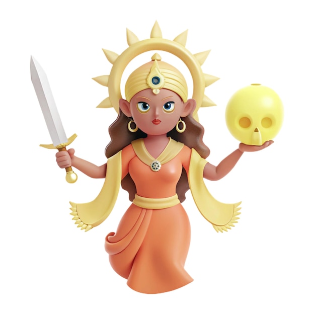 PSD a figurine of a woman holding a knife and a skull with a skull on it