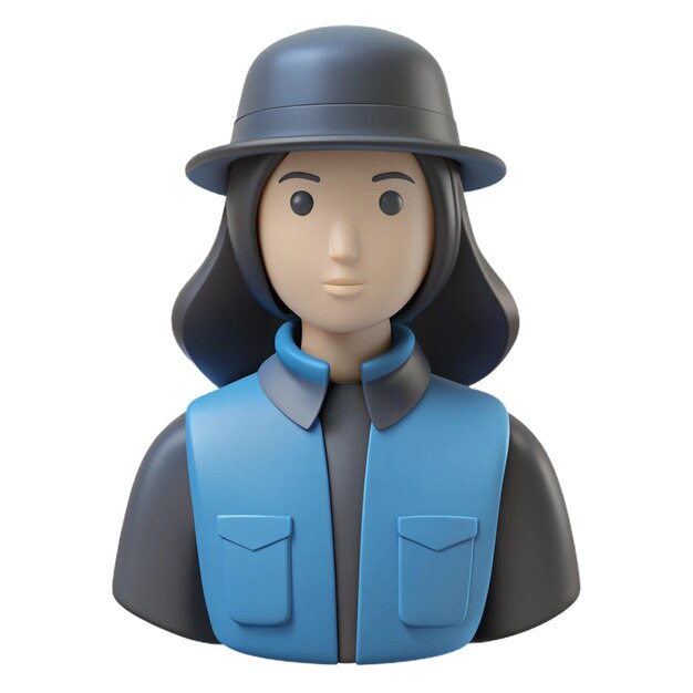 a figurine of a woman wearing a blue jacket and a black hat