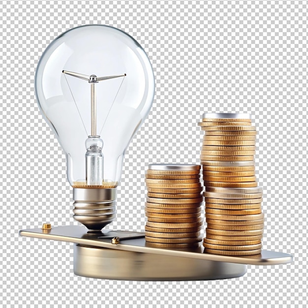 Filament bulb lying on euro coins