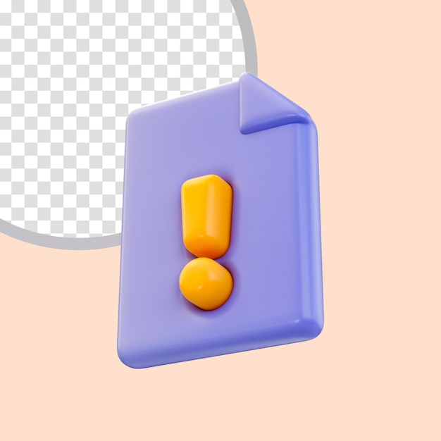 file exclamation icon 3d render concept for Personal Reject file Unaccepted document filled