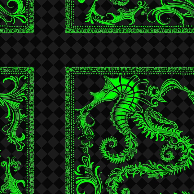 PSD filigree pattern with kind of seahorse icon and fine lines w abstract natural pattern vector design