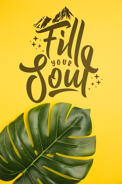 Fill your soul traveling, lettering with tropical palm leaf