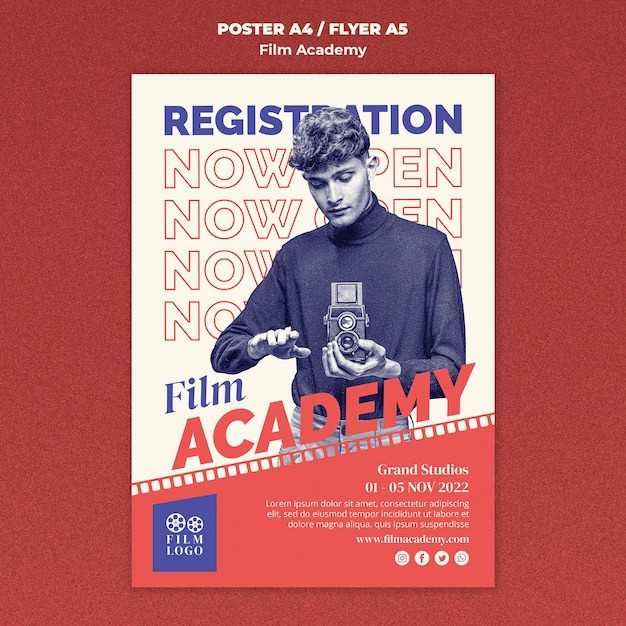 PSD film academy registration poster template