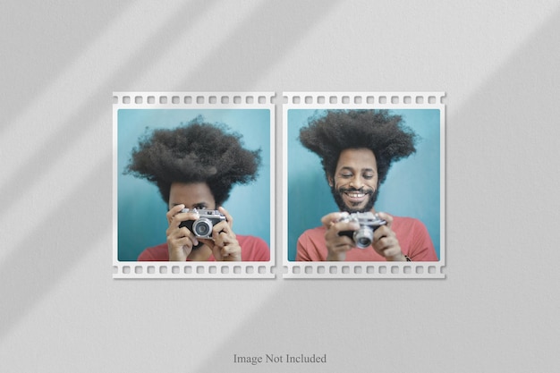 Film strip photo mockup with shadow overlay