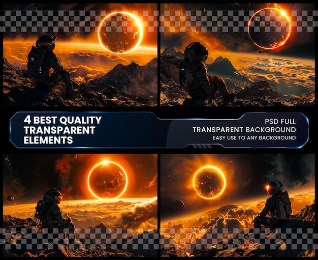 PSD the final eclipse 3d illustration of science fiction on transparent background