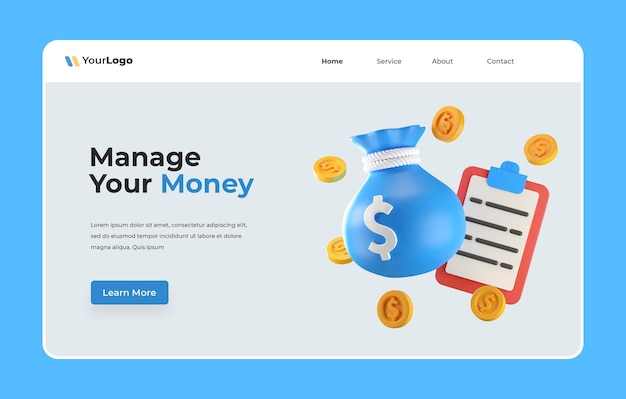 Finance landing page with 3d illustration