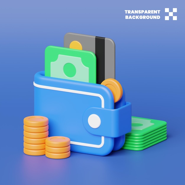 Finance Wallet Concept Illustration With Money Coins And Credit Card In Minimalist 3D Render