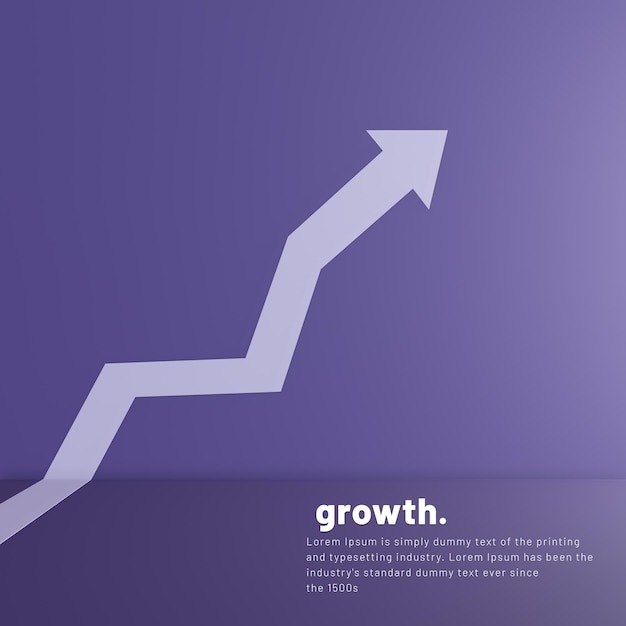 Financial growth in business concept with white arrow pointing upwards