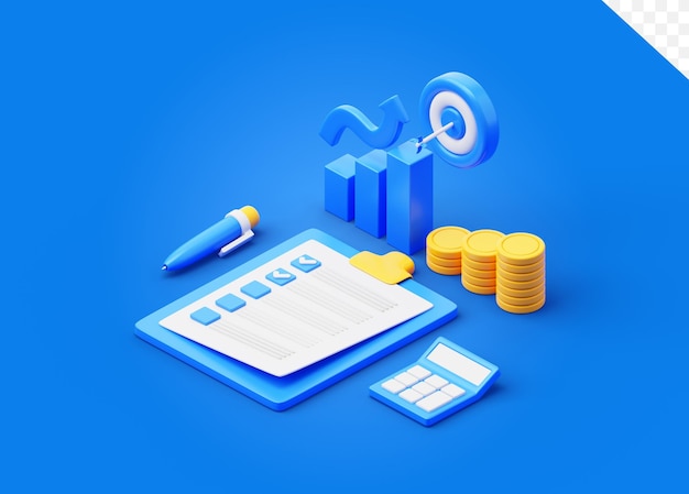 Financial Management tax checklist calculate chart money 3d illustration