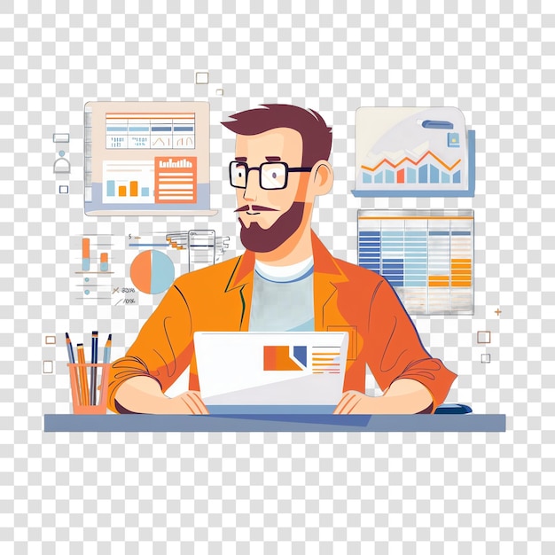 Financial software developer realistic photo isolated on transparent background