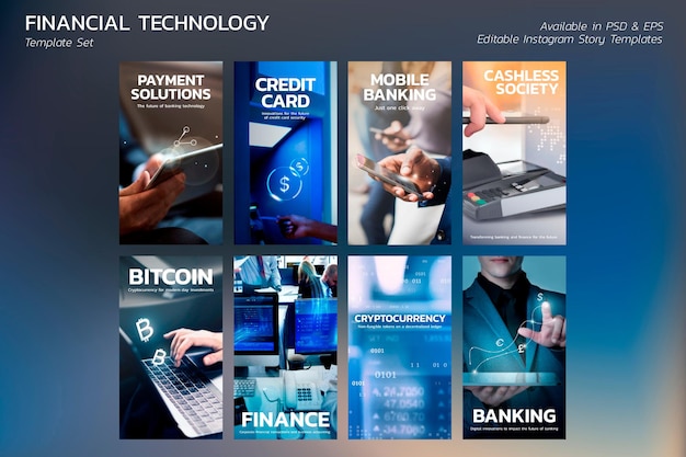 PSD financial technology template psd set for social media