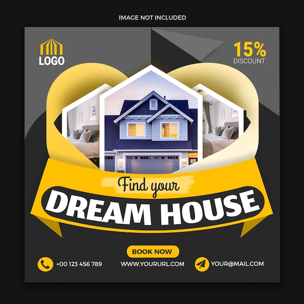 Find your dream house social media post template with hart shape