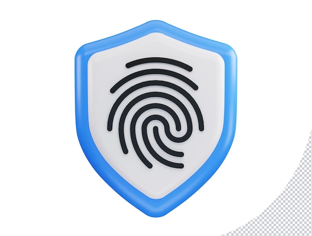 Fingerprint on protect shield 3d rendering vector icon illustration