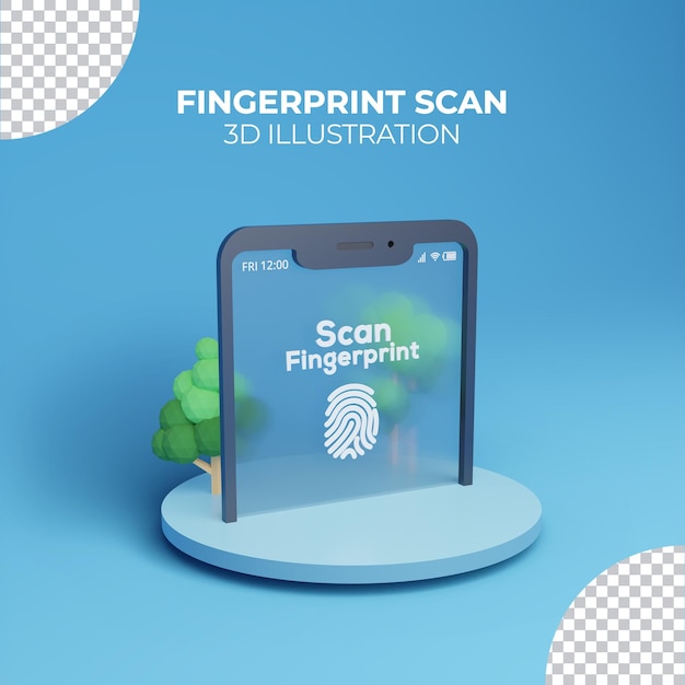 Fingerprint scan concept with smartphone on blue screen