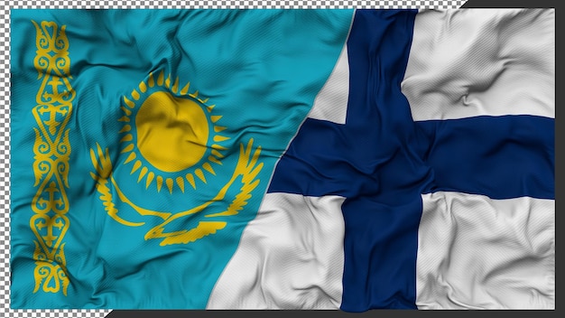 Finland and Kazakhstan Two Flags Together Bilateral Relations 3D Rendering