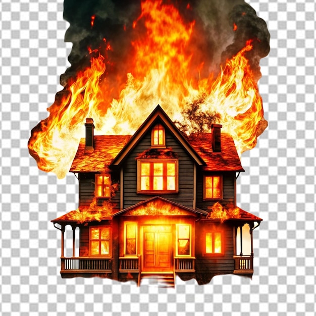 PSD fire burning a house on white background