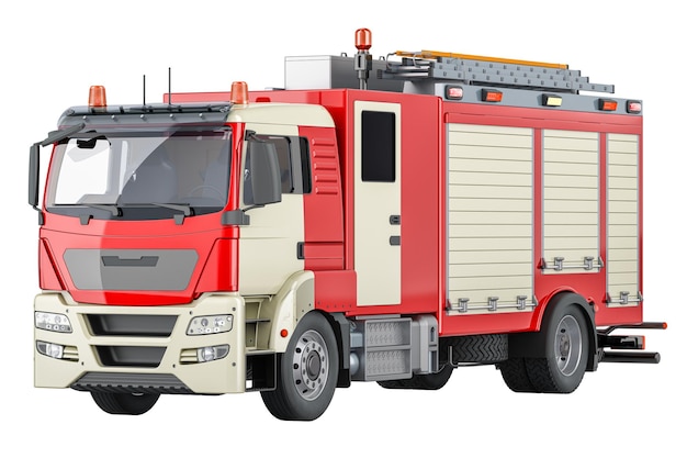 Fire engine fire truck or fire lorry 3D rendering isolated on transparent background