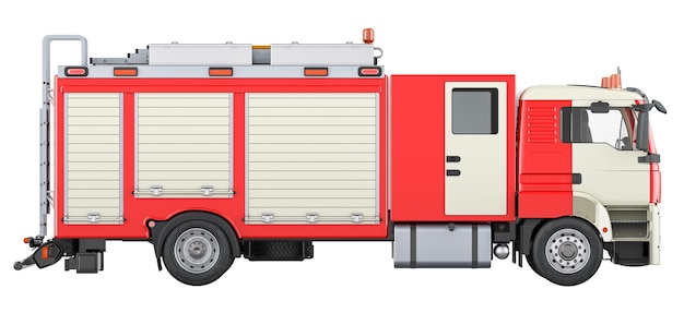 Fire engine truck side view 3D rendering isolated on transparent background