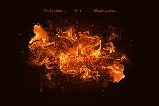 Fire flames with sparks on a black background