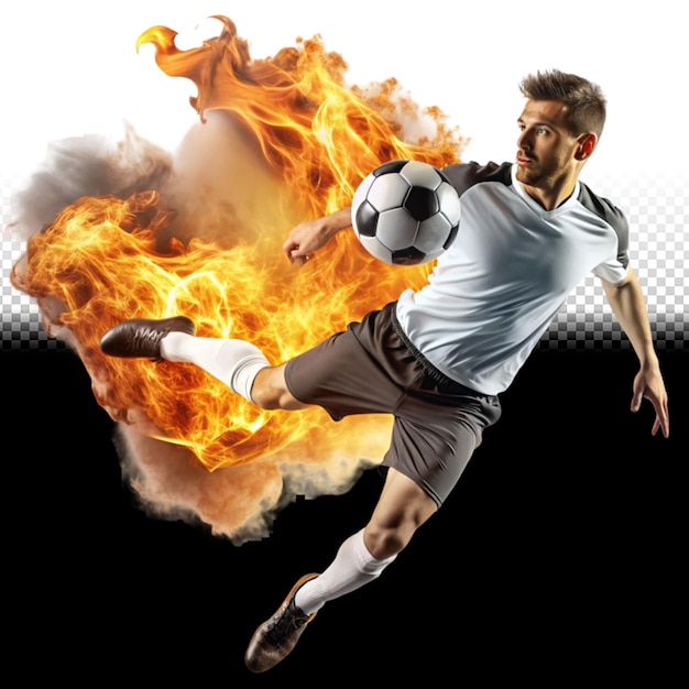 fire football hit by a handsome player