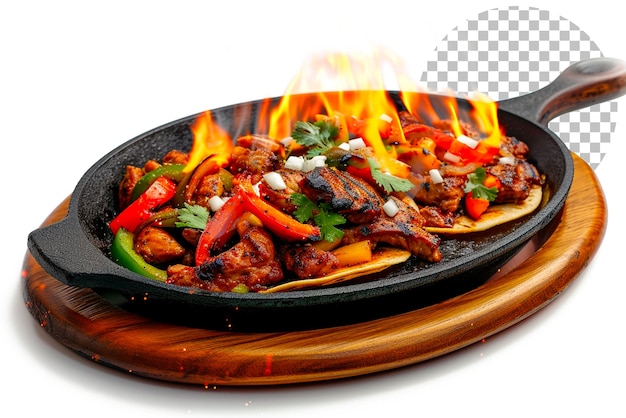 Fire kissed Fajita Platter Fajitas Sizzling on a Hot Surface on Transparent Background 159