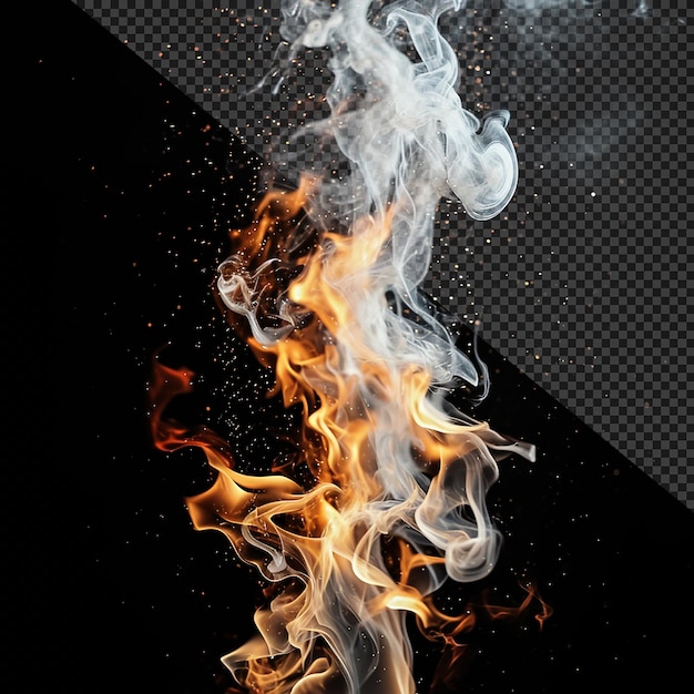 A fire and smoke with spark on transparent background