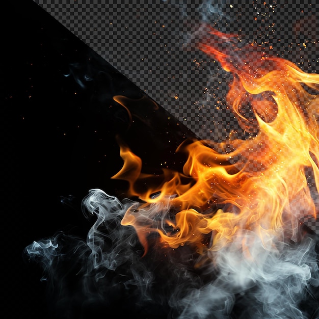 A fire and smoke with spark on transparent background