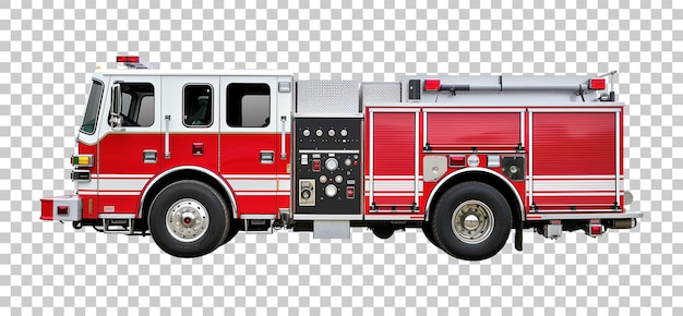 PSD fire truck side view isolated on transparent background