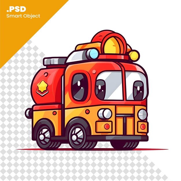 PSD fire truck. vector illustration on a white background. cartoon style. psd template