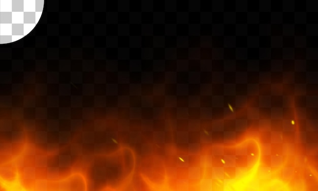 Fire with sparkles and smoke isolated on transparent background