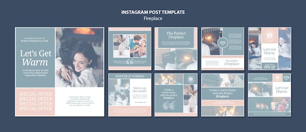 PSD fireplace at home instagram posts template