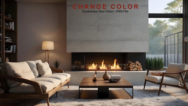 a fireplace with a sign that says change color