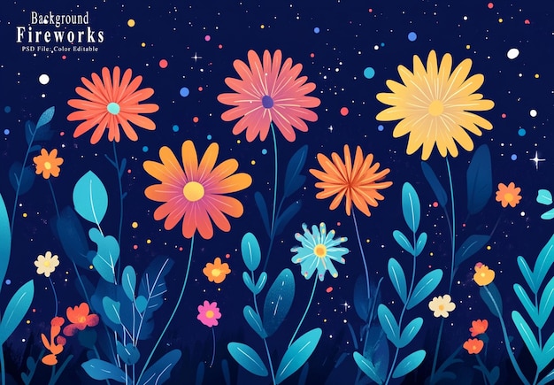 PSD firework background vector illustration colorful fireworks on dark blue sky with copy space