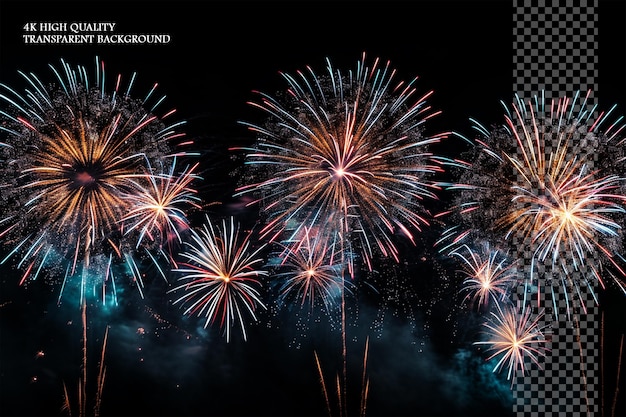 Fireworks in the dark sky On transparent background