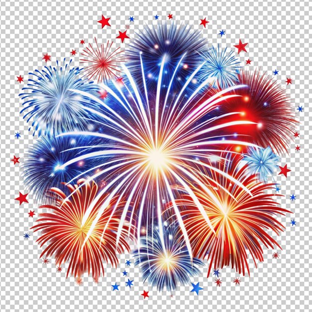 fireworks display bursting in patriotic colors on transparent background