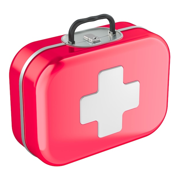 First Aid Kit Red Medical Bag with transparent Cross 3D rendering isolated on transparent background