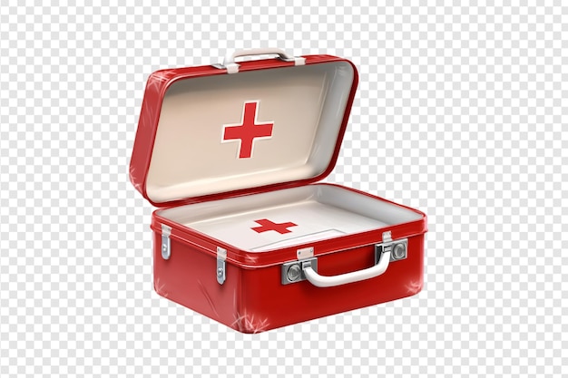 First aid kit with medical supplies isolated on a transparent background