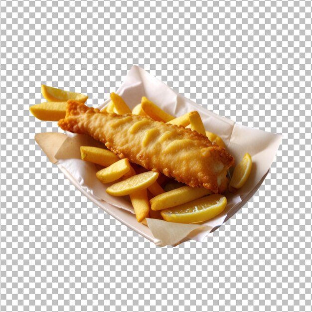 Fish and chips on a transparent background Premium Psd