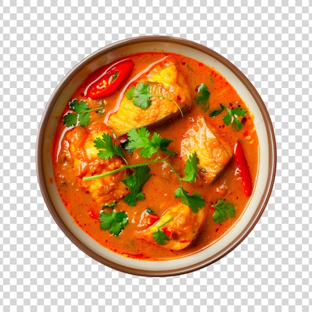 PSD fish curry and vegetables in a bowl with a white background