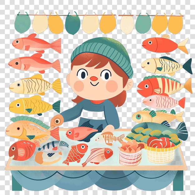 PSD fish markets transparent background watercolor clipart